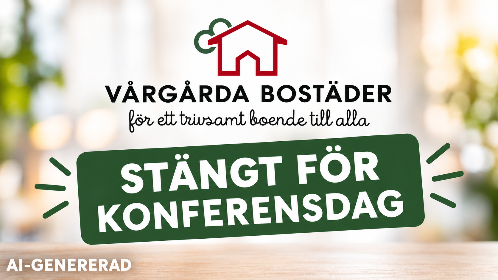 Vårgårda Bostäders logga med texten stängt för konferensdag dag 