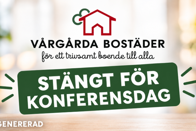 Vårgårda Bostäders logga med texten stängt för konferensdag dag 
